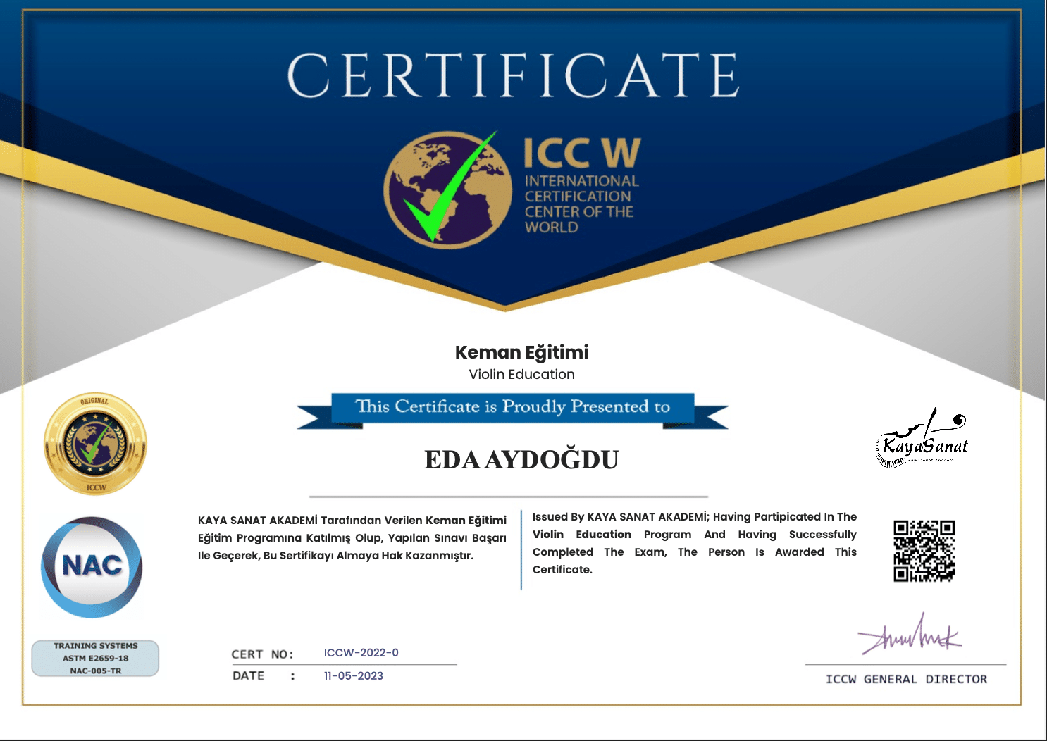 Piyano kursu Sertifikası