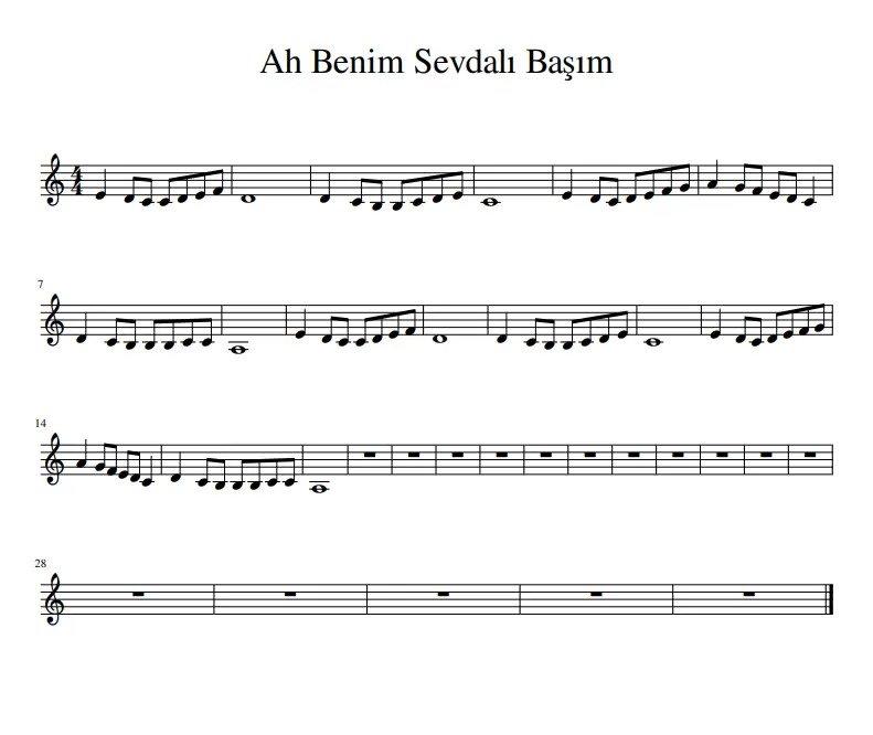 Keman İle Çalınan 10 Şarkı Ve Notaları - Ah Benim Sevdalı Başım