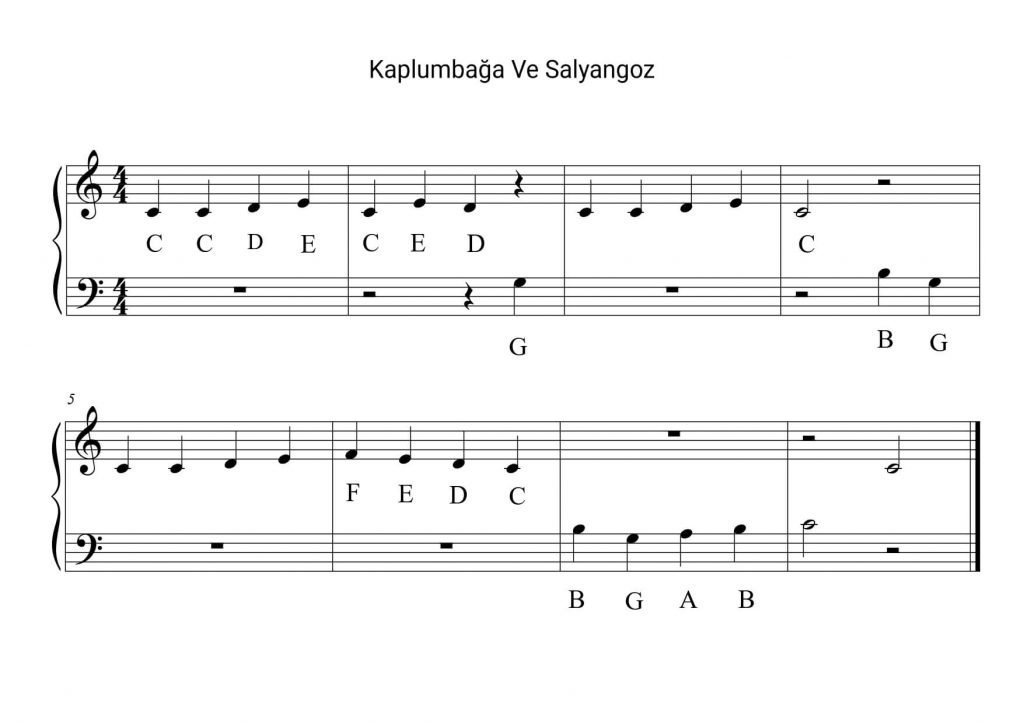 Kaplumbağa ve Salyangoz Piyano Notaları